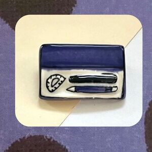 1980s handmade blue & white ceramic pencil brooch